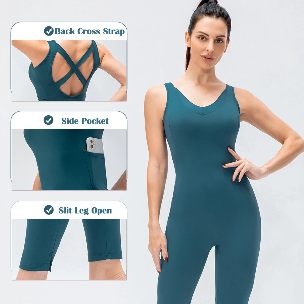 Women Yoga Sexy Backless Sleeveless Classic Workout One Piece V Neck Women Shapewear Bodysuits