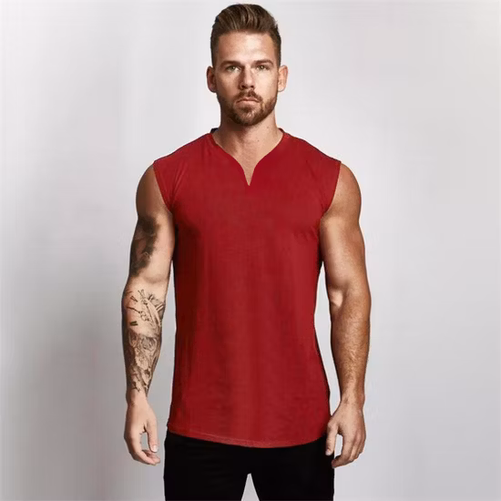 夏の綿 V ネックフィットネスタンクトップメンズジム服ボディービルノースリーブシャツワークアウトファッションスポーツ筋肉ベスト